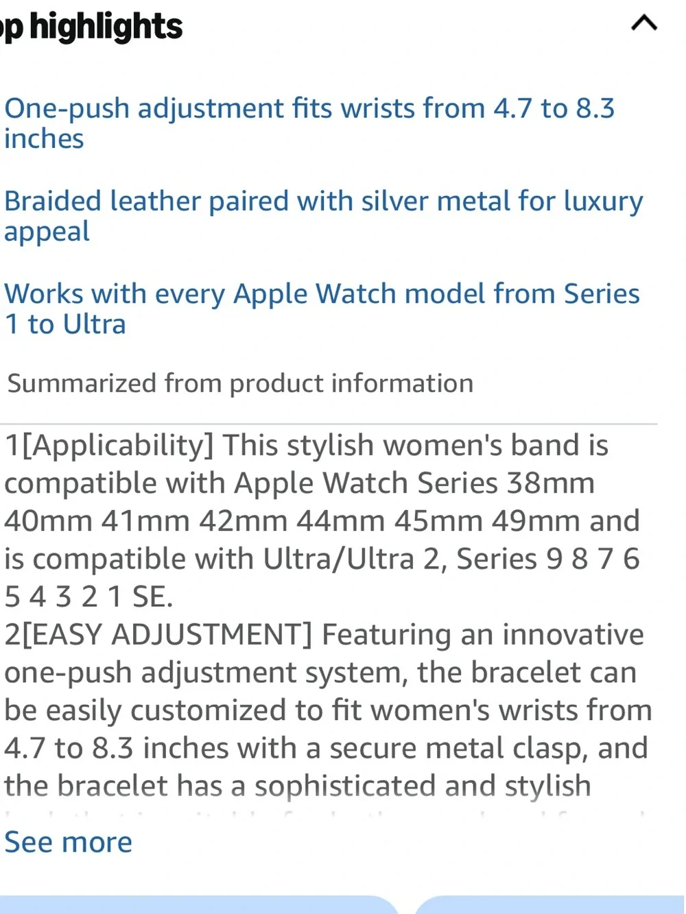 Leather and Metal Band Compatible with Apple Watch Bands for Women, Adjustable D